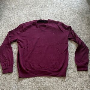 Ralph Lauren Men's Maroon V-Neck Sweater